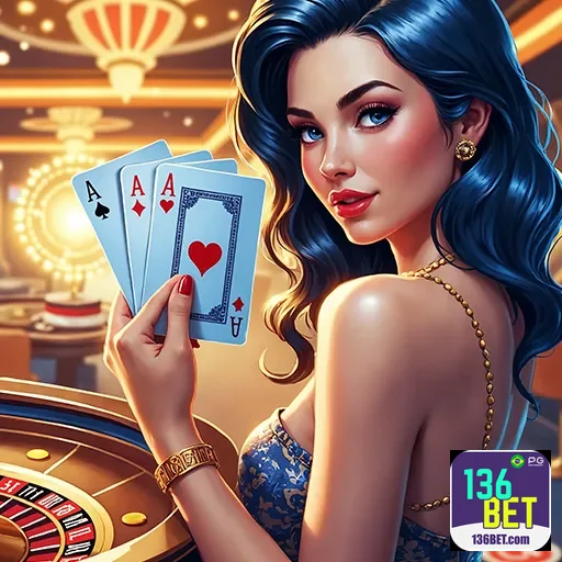 Imagem de um casino virtual com destaque para o site 136bet, referência a jogos e apostas online.